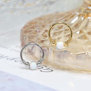 Opal Surgical Steel Seamless Hinged Segment Unique Winding Cute Septum Clicker Ring Conch Cartilage Nose Ring Helix Piercing Jewelry