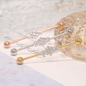 14G Industrial Bar CZ 316L Surgical Steel Industrial Piercing Jewelry Industrial Barbell Cartilage Earring Body Piercing Bridge Barbell