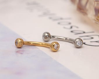 16G Eyebrow Ring Curved Barbell Rook Piercing Earring G23-Titanium Gold Silver CZ Bezel Ball Cartilage--Piercing Lip--Barbell Minimalist