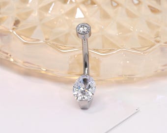 14G Navel Piercing G23 Titanium Oval CZ Curved Barbell Belly Ring Belly Piercing Navel Barbell Belly Button Ring Navel Belly Jewelry
