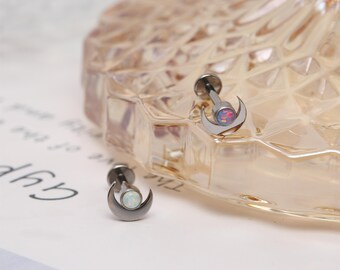 Clou labret 16G - Boucle d&#39;oreille titane et lune Bioflex G23 - Boucle d&#39;oreille cartilagineuse - Clou labret - Lèvre - Piercing Tragus - Clou hélicoïdal - Bijoux