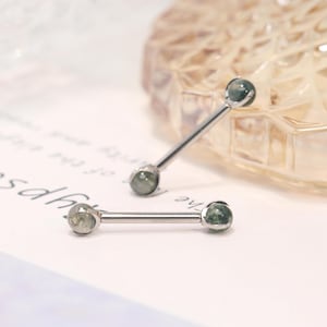 16G/14G Nipple Barbell Ring G23-Titanium Green Rutilated Quartz Nipple Piercing Jewelry Nipple--Tongue--Bar Bridge--Bar