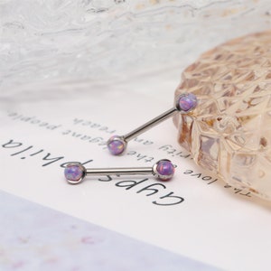 14G Nipple Barbell Ring Purple-Opal Nipple Piercing Jewelry Nipple--Tongue--Bar Bridge--Barbell Nipple--Body--Piercing G23-Titanium