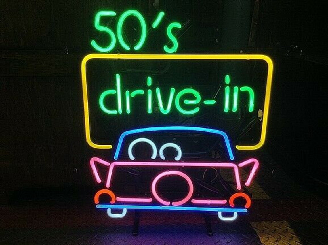 Neon 50's Drive in Glass Sign - Etsy