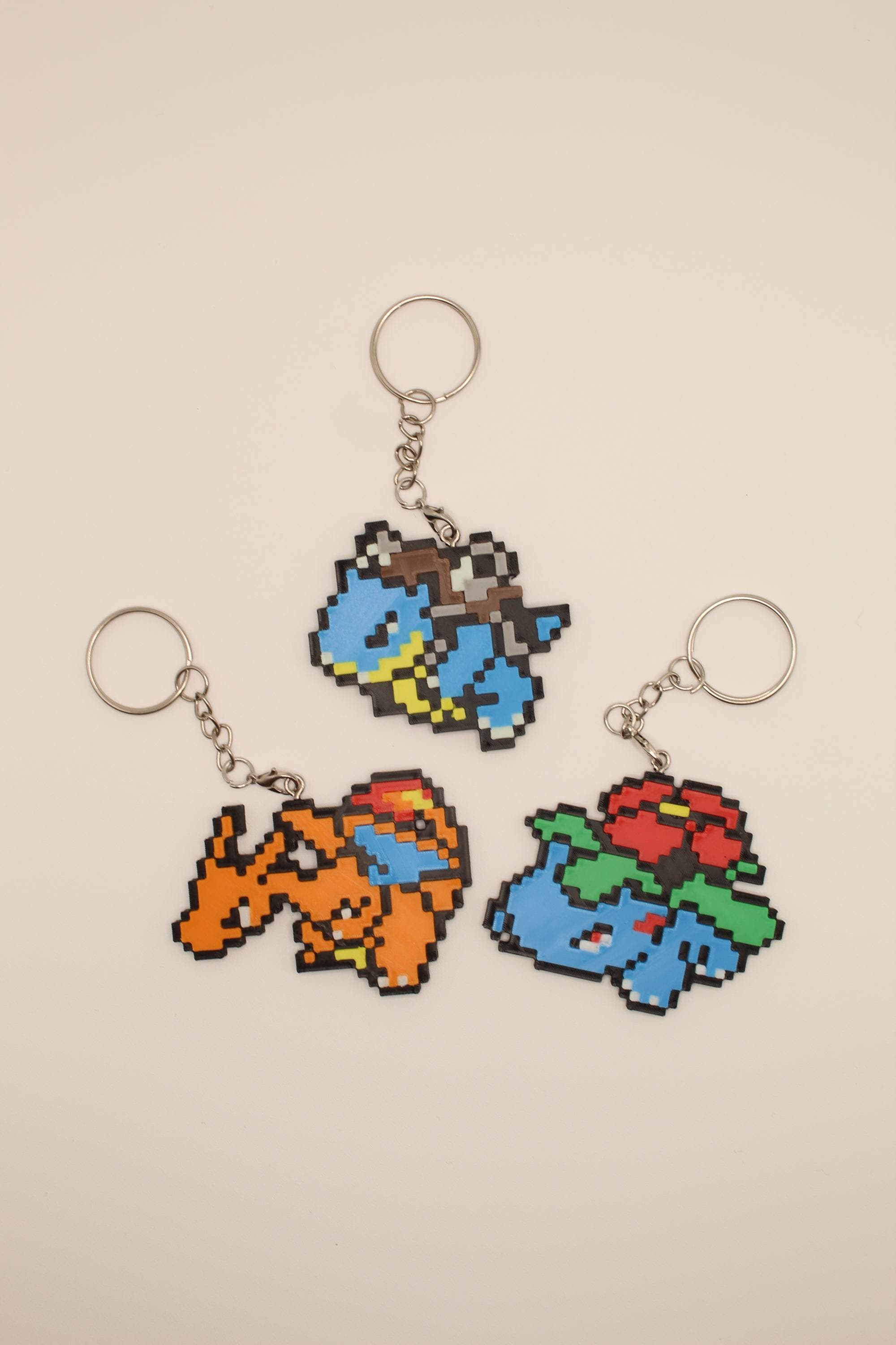 Pixel Pokemon Keychain Set - Charizard Blastoise Venusaur - Retro