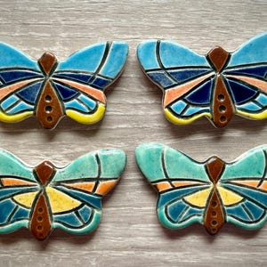 Handmade ceramic pair of colourful butterflies mosaic tile set, add a unique touch to your own mosaics.