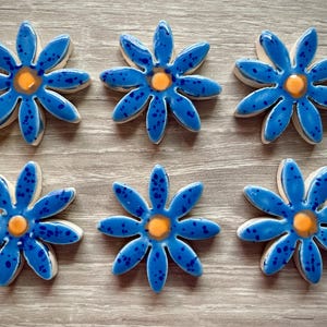 6 handmade ceramic spotty blue flower mosaic tiles