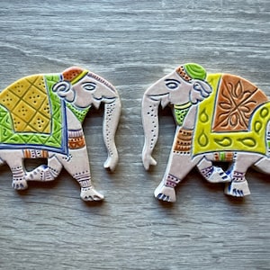 Handmade ceramic pink Elephant mosaic tile