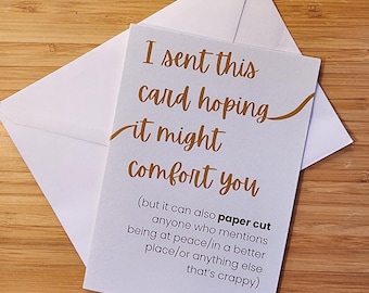 Funny Bereavement & Sympathy Card, Comfort and Papercuts, Thinking of You Card