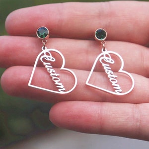 Birthstone Name Earrings | Custom Name Heart earrings | Birthstone jewelry Lovers | Gift for her | Personalized Jewelry
