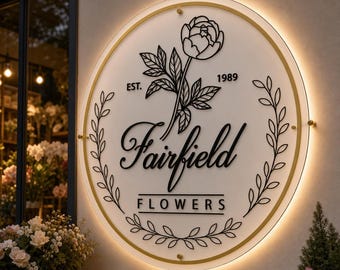 Custom Round LED Backlit Business Logo Sign | Lighted Acrylic Wall Plaque for Salon, Spa, Boutique, Barber, Massage & Fitness Studio