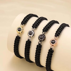 Aangepaste armband met fotoprojectie | Gevlochten touwarmband | Afbeelding binnenin sieraden | Armband projectiecoördinaat | Herdenkingscadeau