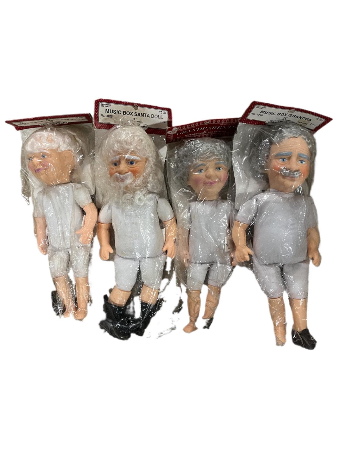 Vintage Musicbox SOFT BODY Fibre Craft old man grandpa, woman grandma, Santa Claus, Mrs Claus! New old stock! You choose!