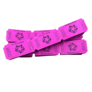 100 Hot Pink Tickets mit einem Stern. Spielkarten. Karneval-Eintrittskarten.  So eine coole Variante der Fun-Karten.