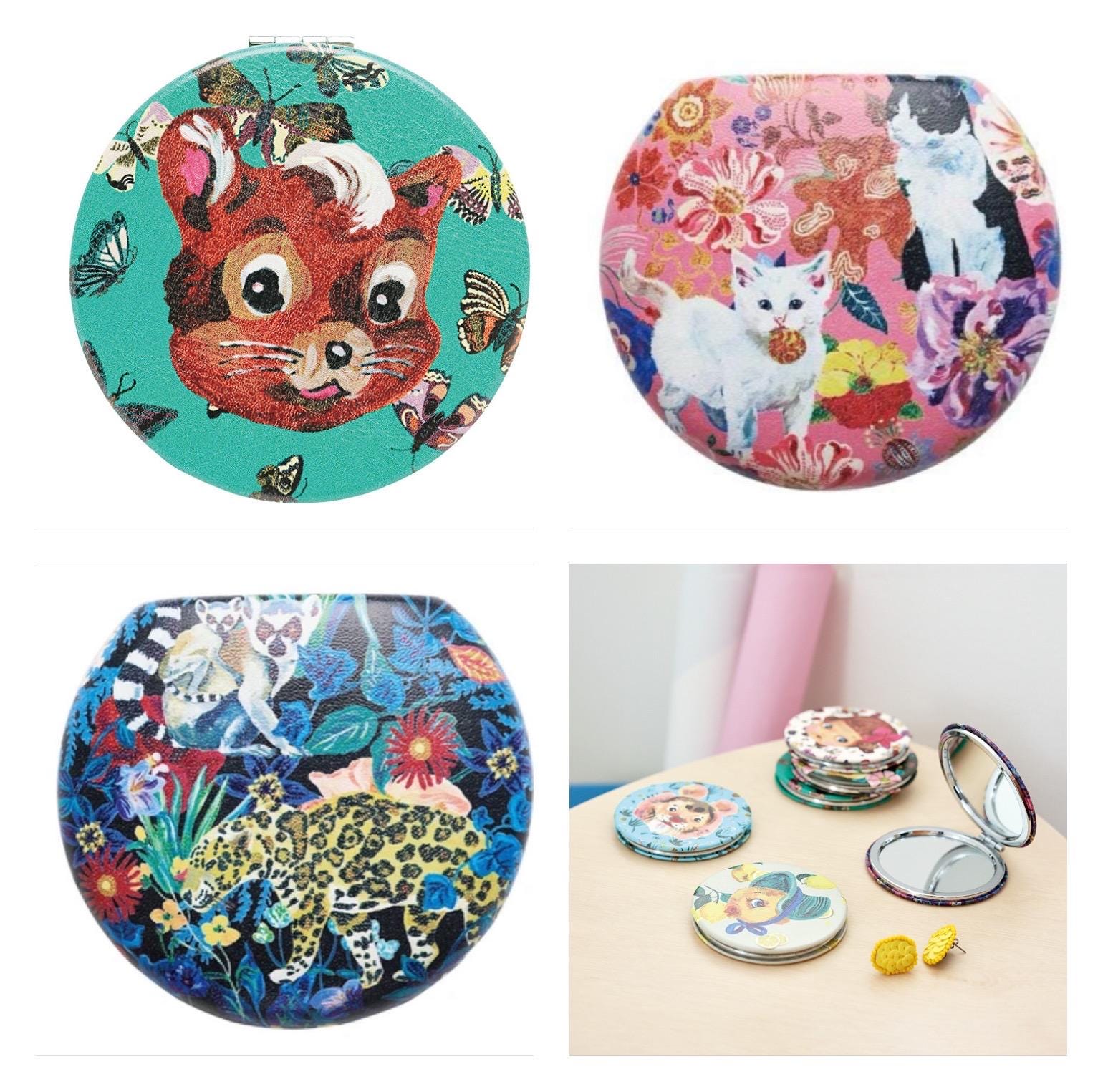 NATHALiE LETE 壁掛け鏡 Nathalie Lete! Multi Case Cosmetic Mirror. Animals, Kitty, Cats