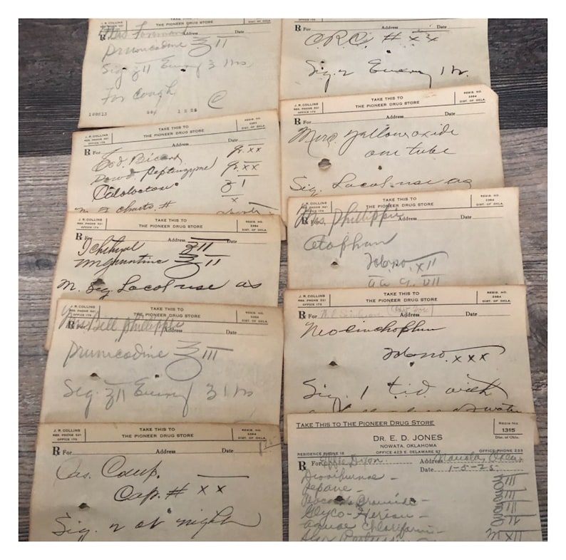 Vintage 1920’s Doctor Prescription Slips. All Different Authentic ...