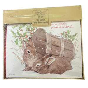 Vintage Amerikaanse groeten! Feestelijke kerstkaarten!  20 konijntjes Sneeuwhulst-scènekaarten!  Ongeopende verzegelde doos.