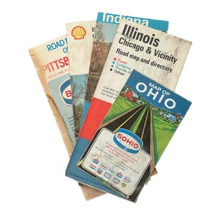 Set von 5 Vintage Landkarten. Ohio/Illinois/Indiana +++ 1970er Jahre