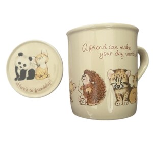 Vintage 1983 Hallmark Mug Mates Coffee Mug W/ Lid Animal Friends!  Original Box!