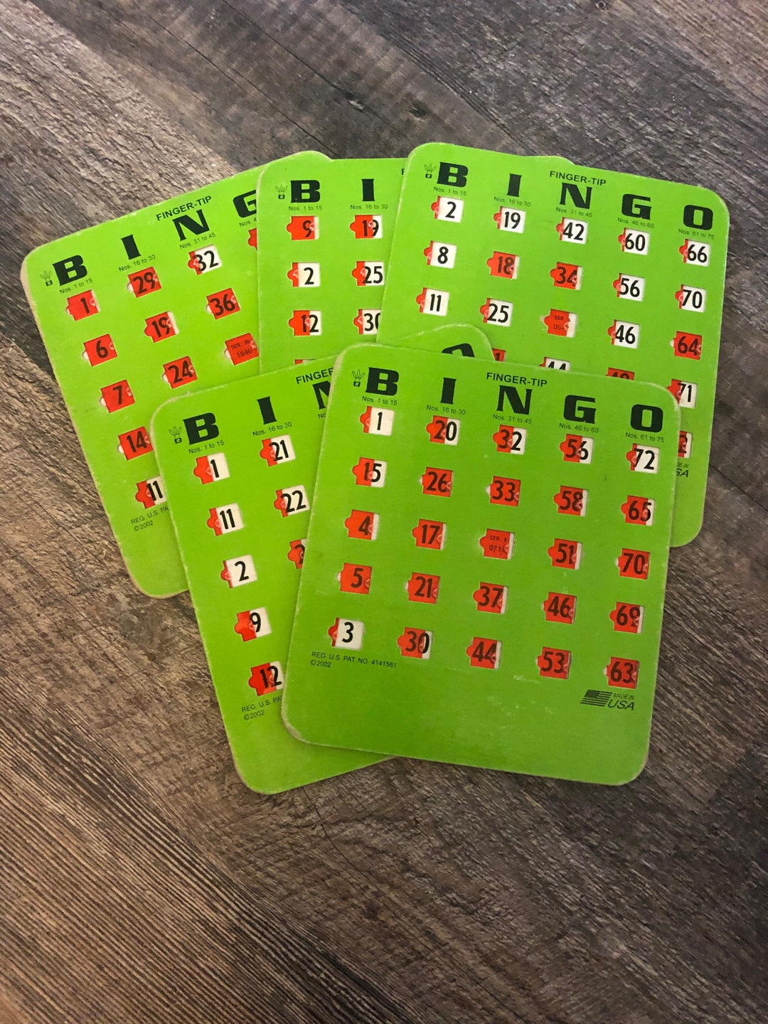 5 Vintage BINGO Slide Window Cards. Lime Green With Red Windows. 2002. Made in the USA Etsy