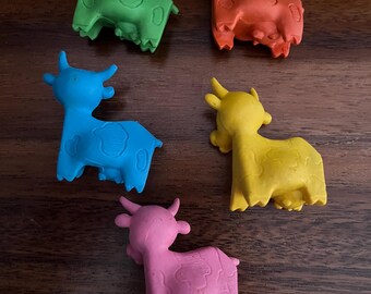 ヴィンテージ消しゴム。牛の消しゴム5個セット。ピンク、イエロー