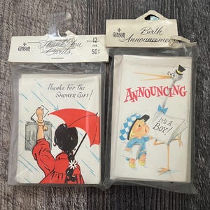 Cartes de correspondance vintage de la marque Gibson. Faire-part de naissance ou carte-cadeau de remerciement pour la douche. Nouveau vieux stock ! VOUS CHOISISSEZ !