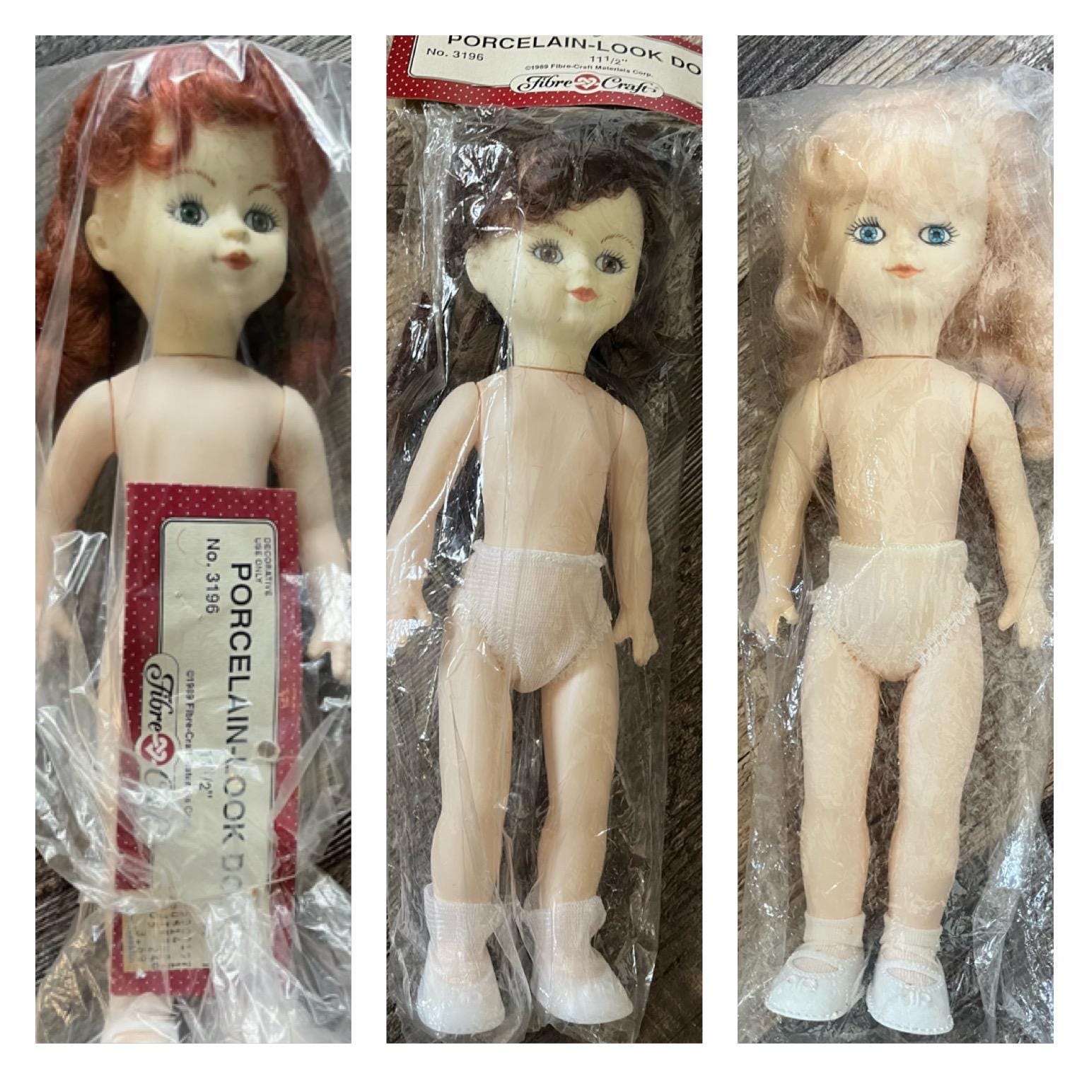 Vintage large 11 1/2" craft doll. Porcelain look. New old stock! YOU CHOOSE!