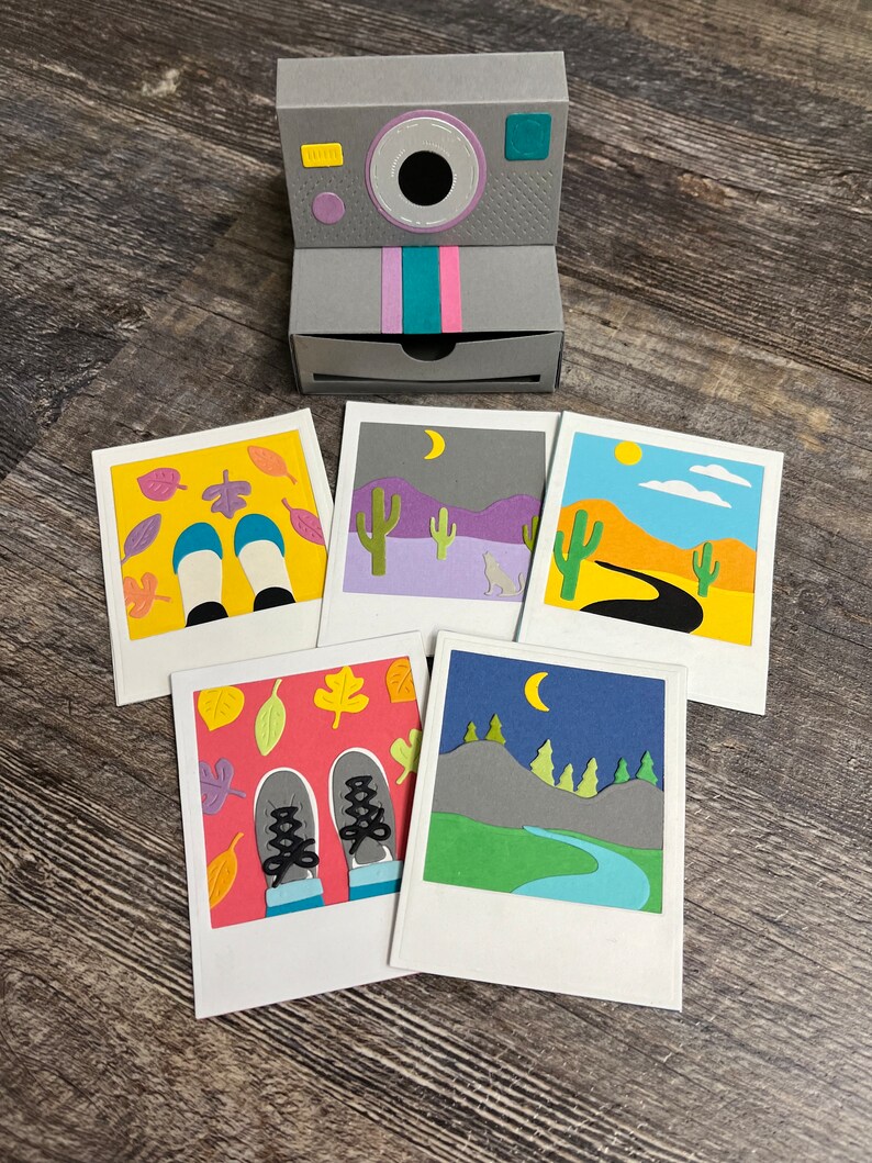1 Handmade Paper Polaroid Camera and 5 Single Sided “polaroid” Cards ...