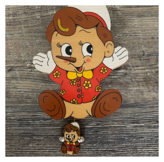 Vintage Bartolucci Italy Pinocchio Wall Hanging Wood Music Box