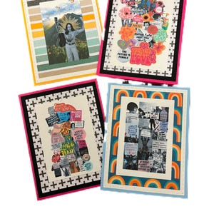 4 tarjetas de collage hechas a mano. ¡Set feminista! Tarjetas de felicitación en blanco. Cada una de las tarjetas es diferente y única.