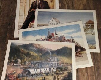 4 Vintage Centralia Washington postcards. Centralia murals. Printed by Capitol city press Olympia Washington.