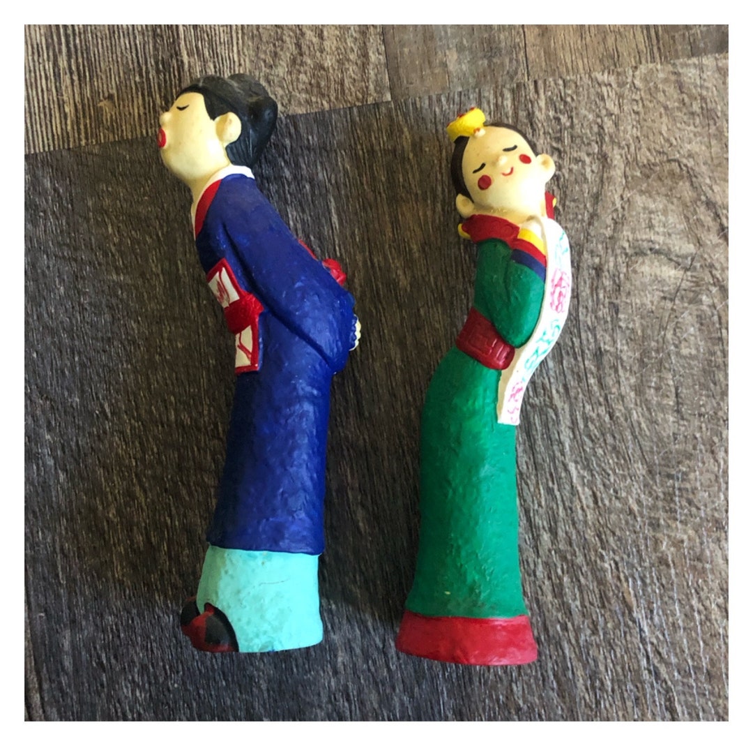 Vintage Korean Figurines 5 1/2handpainted Chalk Molded Etsy