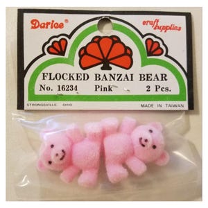 Vintage Darice Craft bears. Flocked miniature Bonzai Teddy Bears! Pink 2 per pack! 1”
