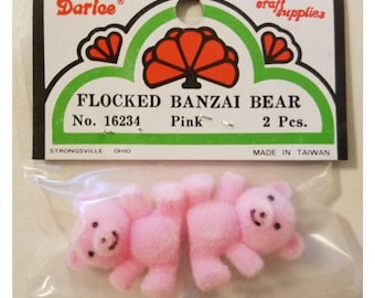 Vintage Darice Craft bears. Flocked miniature Bonzai Teddy Bears! Pink 2 per pack! 1”