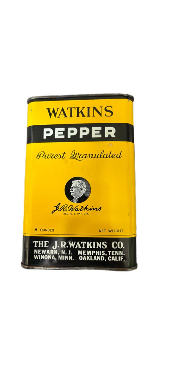 Sale*** Vintage Watkins Pepper Tin. 8 Ounces. Yellow, Good Pre