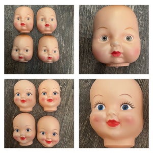 Vintage poppengezichten van 3 - 4 inch.  Blauw-grijze ogen met echte look! Nieuwe oude voorraad. JIJ KIES!