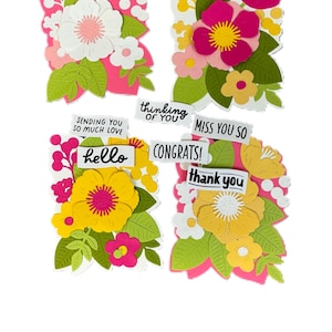 4 cartes faites main. Cartes de correspondance en forme de découpe ! Chacune des 4 cartes est différente et unique. Choix de voeux inclus.