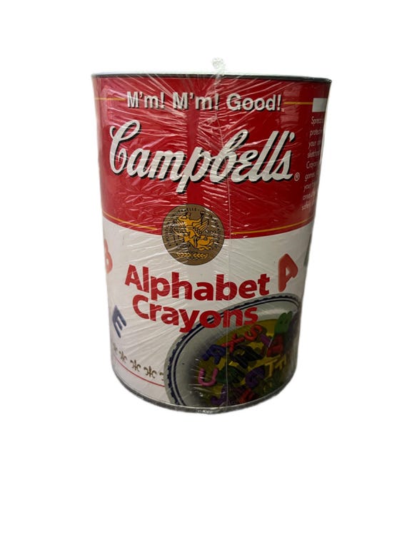 Vintage Campbell's Alphabet Soup Crayons Set in a Collectible Tin