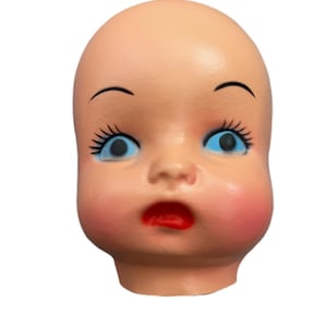 Vintage 4 1/4" poppengezichten. Wit met blauwe ogen en wimpers! Nieuwe oude voorraad. JIJ KIES!