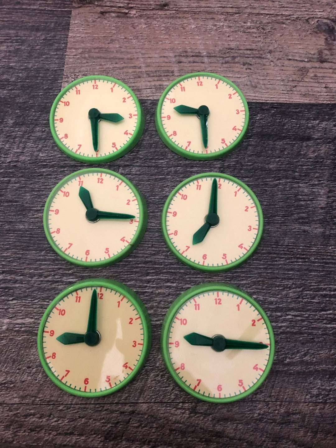 Vintage Bright Green & Red Miniclocks Manipulative Teaching Etsy