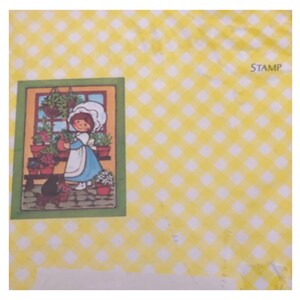 Lote de 16 postales vintage plegables con notas y sellos. Susie Gingham. Niña gato con plantas. Paquete sellado.