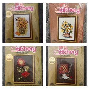 Jiffy Sunset Stitchery or Dimensions Caron Stitchery kits. New old stock. Unopened. Good pre owned condition. YOU CHOOSE!