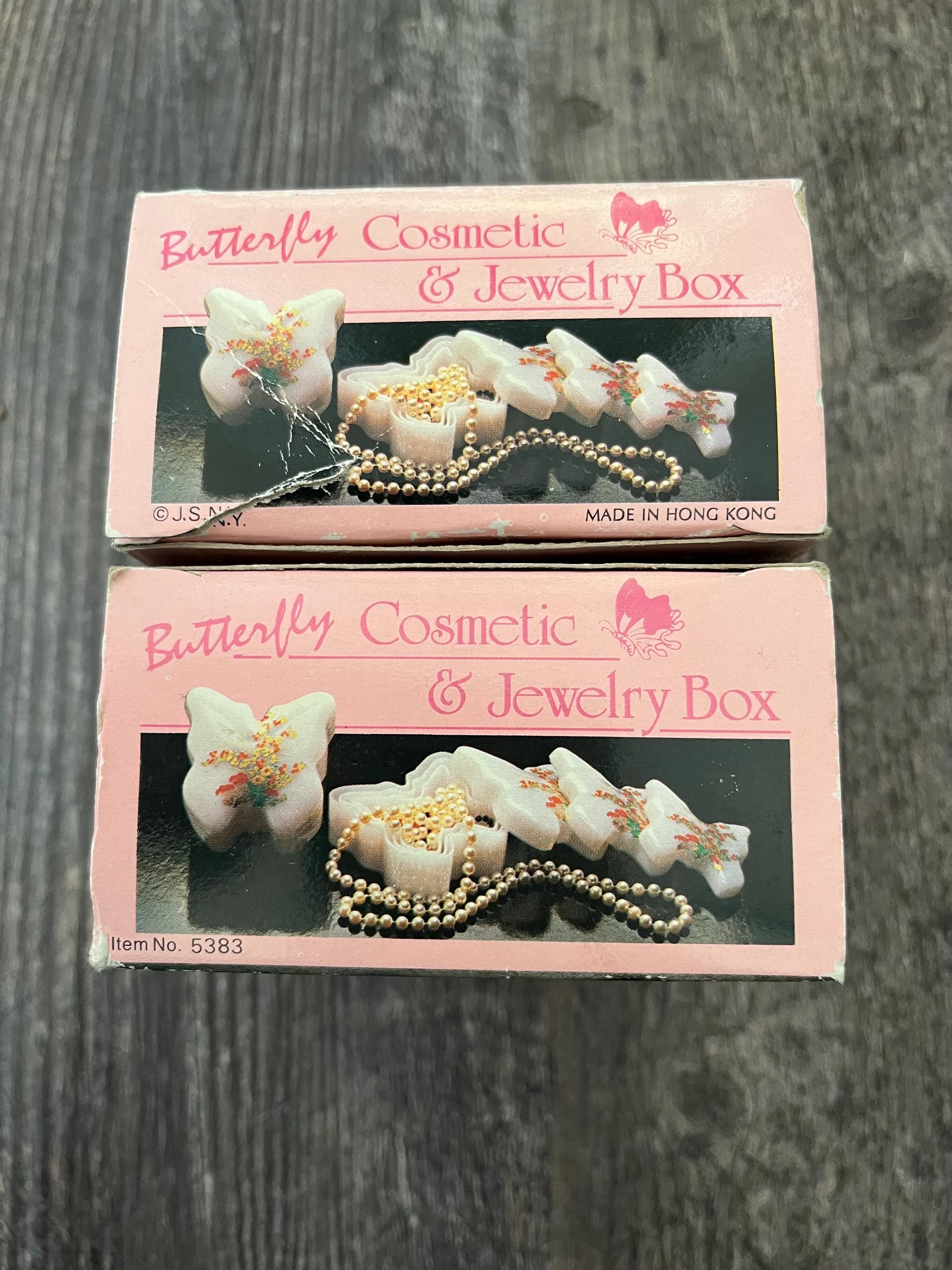 Vintage Asian Japanese Light Pink Butterfly Jewelry Boxes Plastic