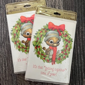 Vintage uitnodigingskaarten van het merk Hallmark. "Het is die tijd van het jaar" Feestdagen, winterkerst nodigt uit!