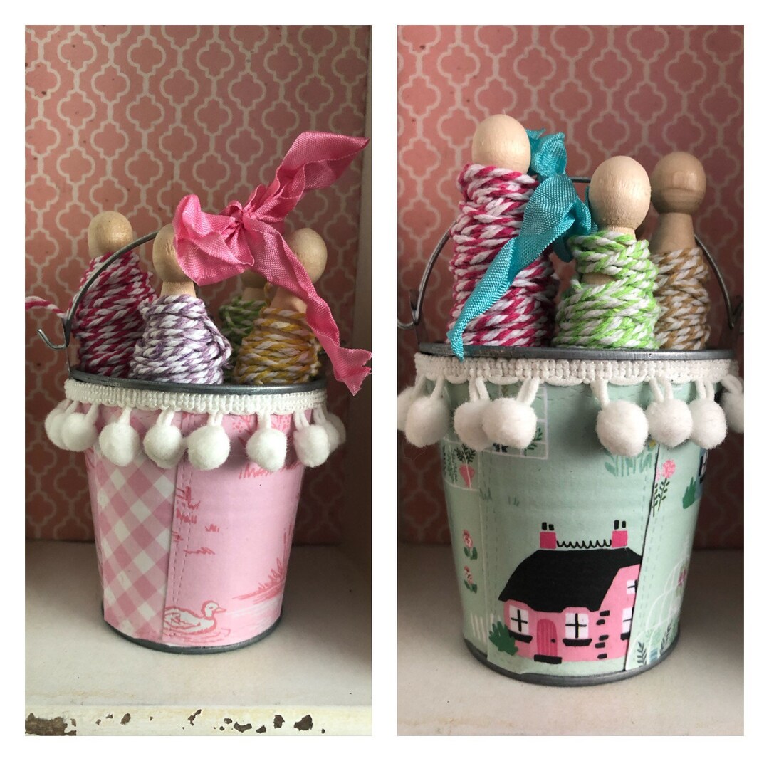 Mini Galvanized Pails With 5 Clothes Pins With 10 Yards Each of Bakers