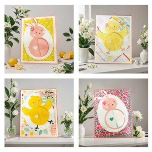 4 handgemaakte kaarten. Wenskaarten! Lente, Pasen, elke dag! Elk is anders en uniek.