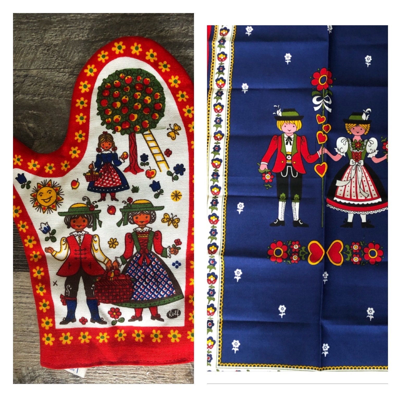 Vintage Dutch people tea towel 100% cotton and Oven mit . New never used pre owned great condition! YOU CHOOSE.
