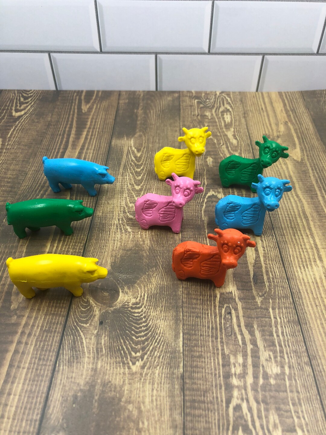Vintage Erasers. Pig Cow Eraser Tops. New Old Preowned Stock. Diener