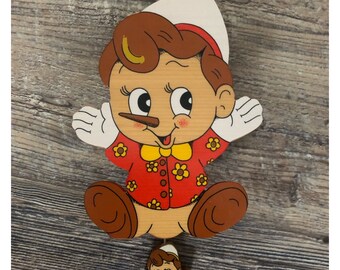 Vintage Bartolucci Italy Pinocchio Wall Hanging Wood Music Box