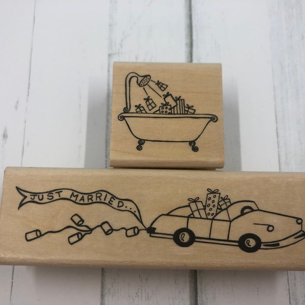 Lot of 2 A Muse Rubber stamps. New never used. Shower gifts & Just Married wood block stamps